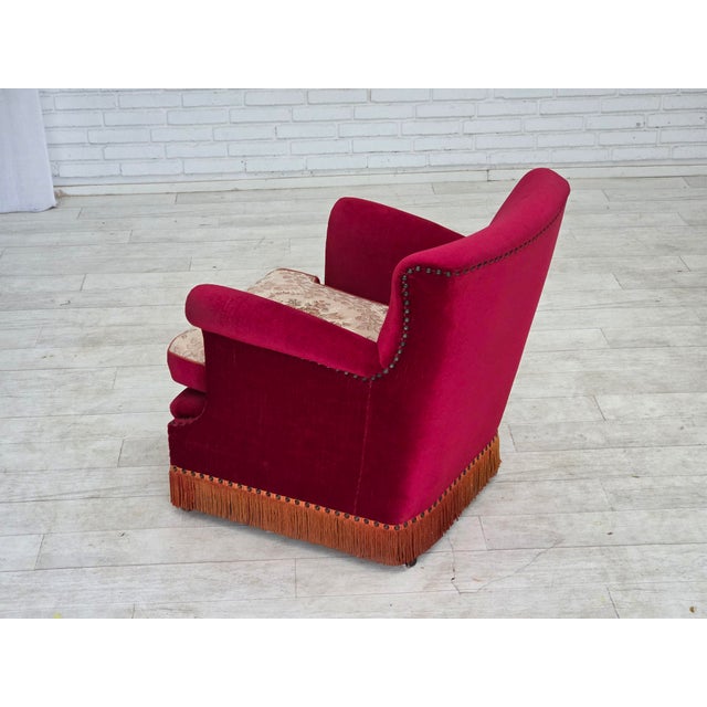 Red Vintage Danish Lounge Chair in Furniture Velour with Ash Wood Legs, 1970s For Sale - Image 8 of 18