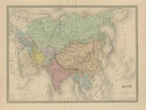 Antique Asia Map Large 19th-Century Engraving with Political Boundaries, 1865