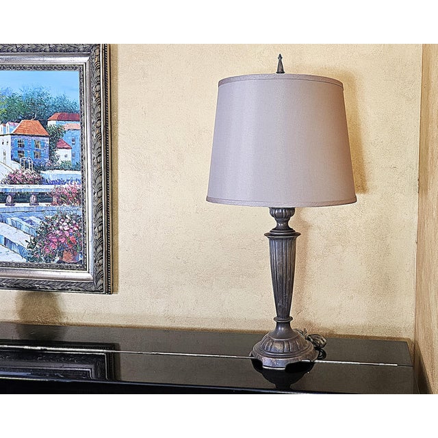 Vintage Neoclassical Metal Column Table Lamp With Double Pull Chains For Sale - Image 10 of 18