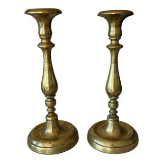 Antique Solid Brass, Classical Candlestick Holders- a Pair For Sale