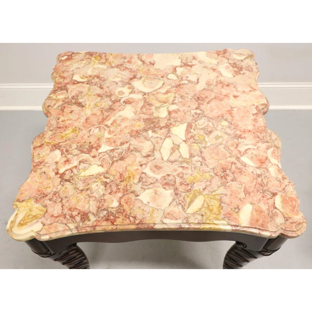 Mid 20th Century Mid 20th Century Carved Mahogany Marble Top Regency Style Large Side Tables - Pair For Sale - Image 5 of 9