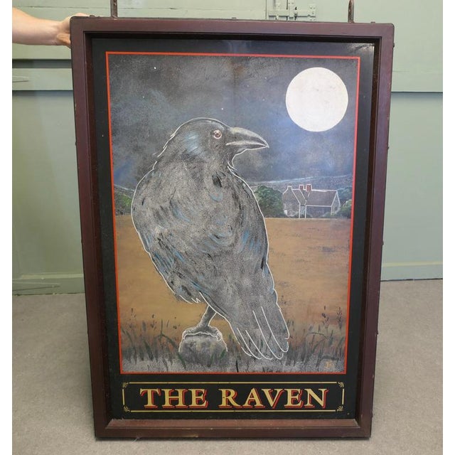 Metal Wooden and Iron Framed The Raven Pub Sign, 1930s For Sale - Image 7 of 8