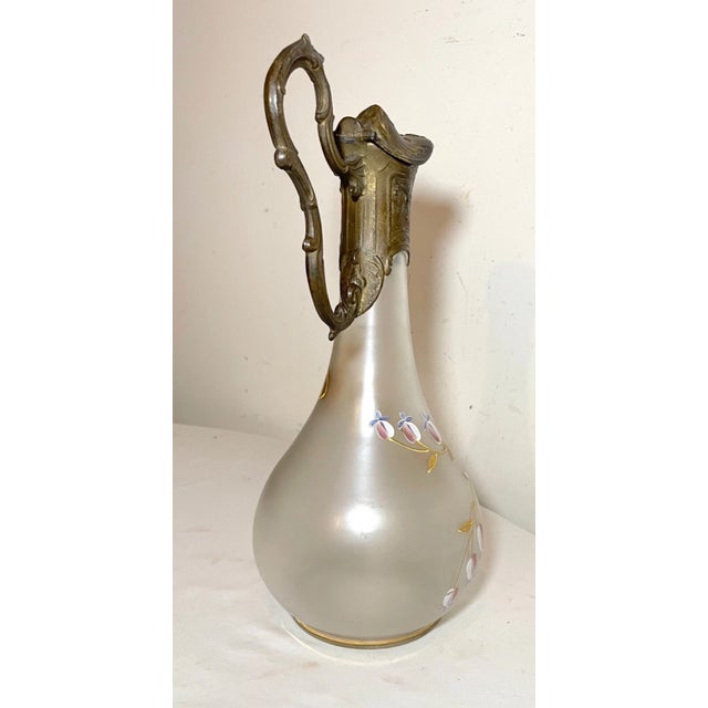 Antique 1800s Ornate Bronze Patinated Painted Frosted Glass Wine Claret Decanter For Sale - Image 9 of 12