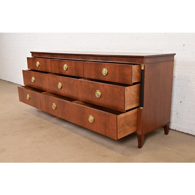 Baker Furniture Company Baker Furniture French Empire Cherry Wood Triple Dresser or Credenza, Newly Refinished For Sale - Image 4 of 11