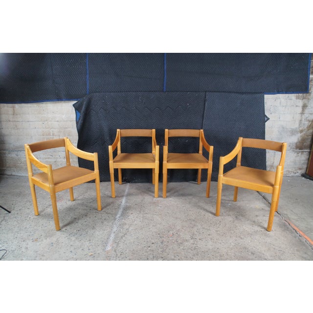 Set of 4 Mid 20th Century Attributed to Vico Magistretti Italian Mid-Century Modern Carimate Dining Armchairs Leather For Sale - Image 13 of 15
