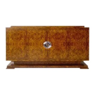 Late 20th Century Vintage Odeum Art Deco Olive Burl Credenza Cabinet For Sale