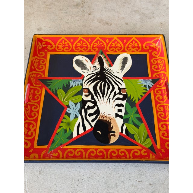 Vintage Hand-Painted Papier-Mâché Zebra Decorative Tray From the Mole Hole For Sale In Naples, FL - Image 6 of 12