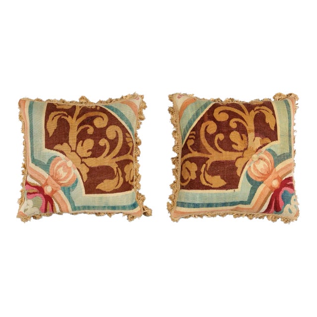 Made of 19th Century French Aubusson Tapestry Pillows - A Pair For Sale