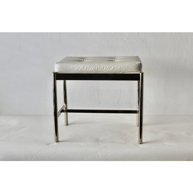 George Koch & Sons Chrome Rectangular Padded Tufted Ivory Vinyl Seat Vanity Stool Vintage. Classic Mid-Century Modern...