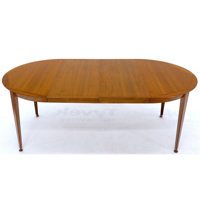 Round Walnut Tapered Legs Dining Room Table With Two Extensions