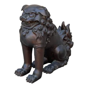 Chinese Oriental Rustic Bronze Metal Foo Dog Lion Fengshui Display Figure