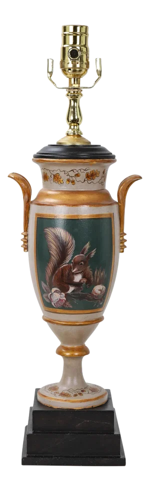 Vintage Cream and Gold Squirrel and Acorns Trophy Cup Lamp