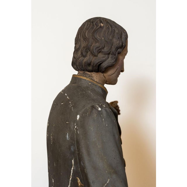 Antique Polychrome Wood and Gesso Statue of Saint Isidore For Sale - Image 14 of 14