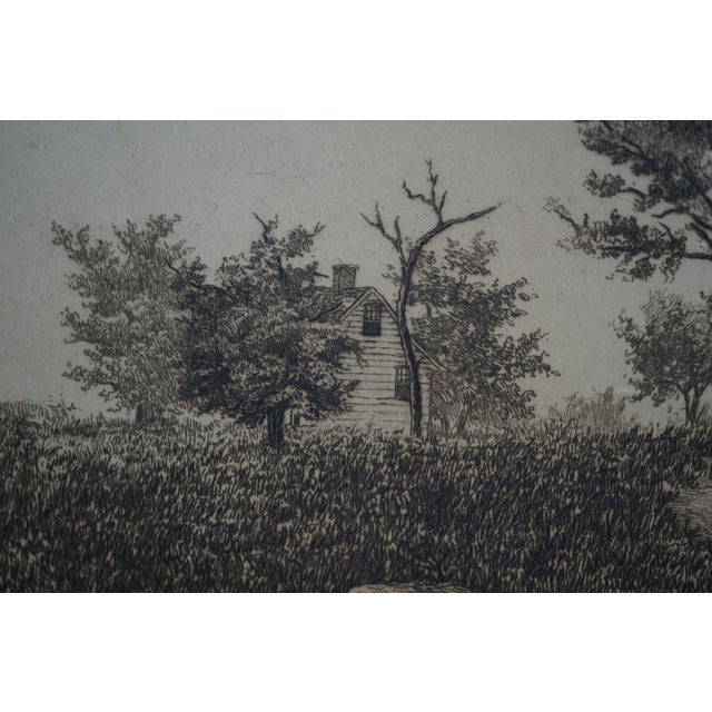 Antique Thatched Cottage Country Farmhouse Panoramic Landscape Etching 28" For Sale - Image 9 of 11