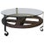 Wooden Wagon Wheel Indutrial Accent Spanish Table With Glass Top For Sale