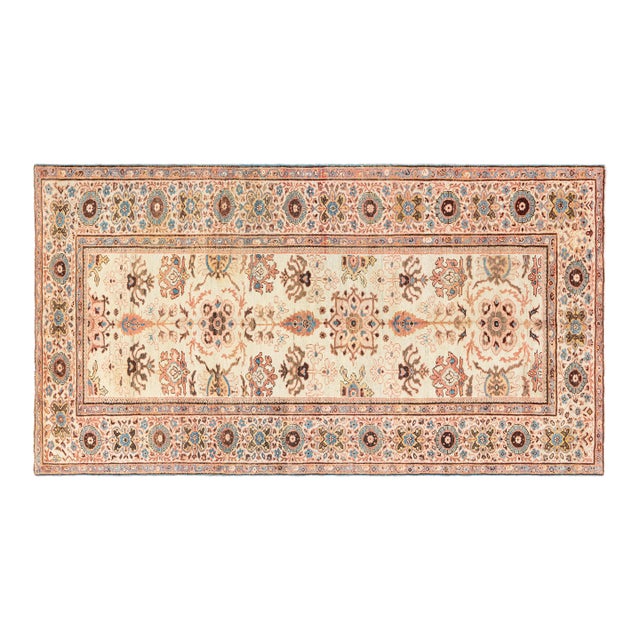 Antique Persian Sultanabad Beige Bold Handmade Wool Rug For Sale