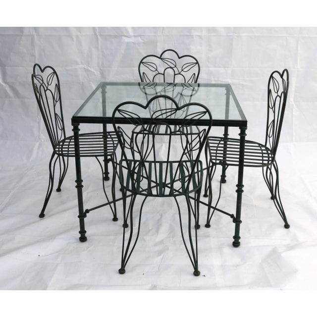 Late 20th Century Iron Patio Dining Set With Square Table and 4 Chairs Attributed to Frontgate For Sale In Cincinnati - Image 6 of 11