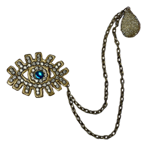 1980s Todd Oldham Rhinestone and Gold-Colored Double Brooch -
