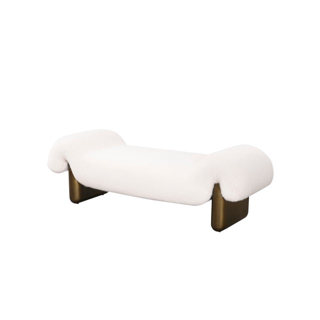 2020s Brad Modern White Bouclé Bench with Sculptural Curves and Cast Iron Base For Sale - Image 5 of 5
