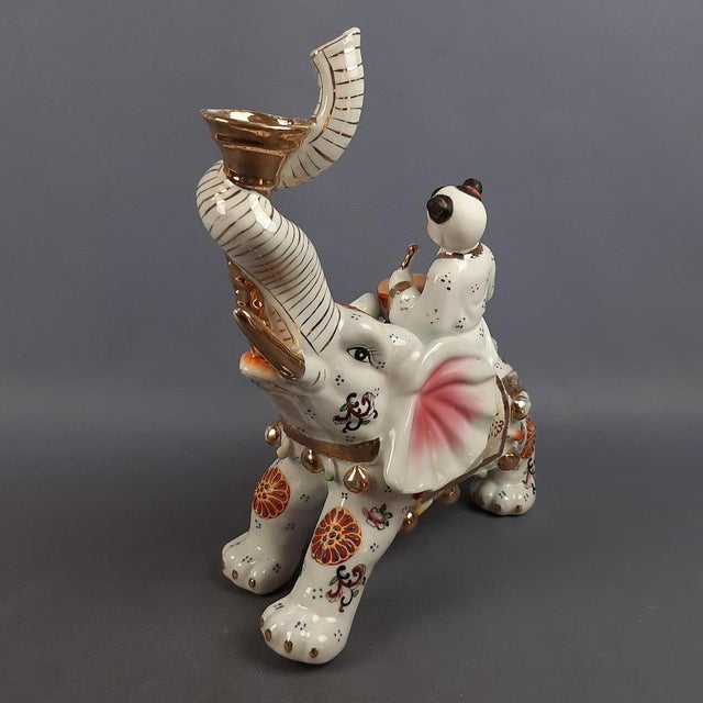 Vintage Porcelain Sculpture of Elephant with Drummer, 1970s For Sale - Image 6 of 18