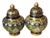 Pair of Vintage Cloisonné Enamel Lidded Jars – Gold Ground, Floral Motif For Sale