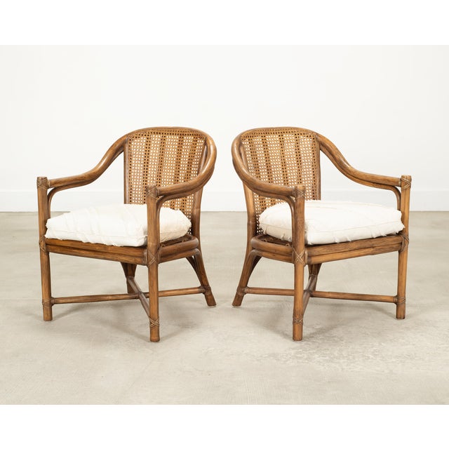 Contemporary Pair of McGuire Organic Modern Rattan and Cane Armchairs For Sale - Image 3 of 18