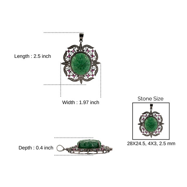 Ornate Floral Carved Green Aventurine Victorian Pendant- Anniversary Gifts For Sale - Image 10 of 12