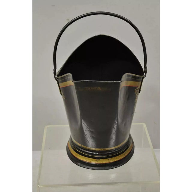 Black Antique Victorian Black Steel Hand Painted Flower Tole Metal Coal Scuttle Bucket For Sale - Image 8 of 12