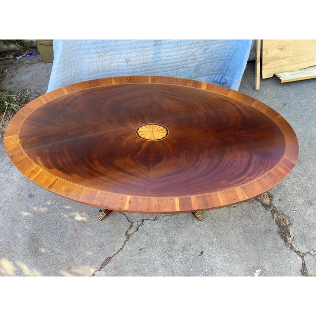 Mid-Century Modern Vintage Hekman Furniture Oval Mahogany Georgian Style Coffee Table With Red Flame Finish For Sale - Image 3 of 12