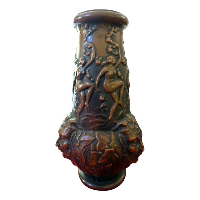 Large Art Deco Brown Pâte De Verre Vase by Espaivet, 1920s For Sale