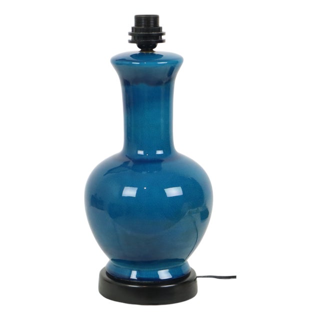 Large Italian Round Blue Ceramic Lamp, 1970s For Sale