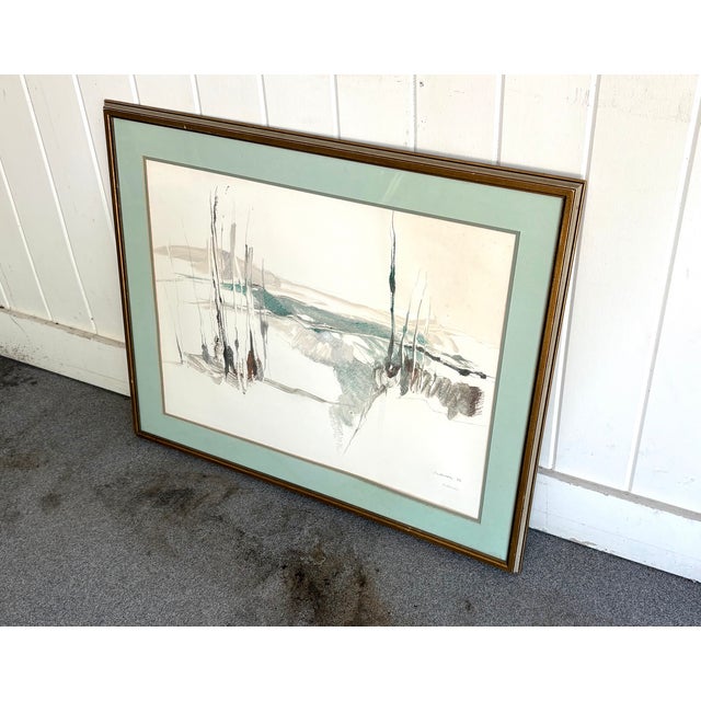 1980s 1982 Turquoise Abstract Painting Signed Anderson For Sale - Image 5 of 5