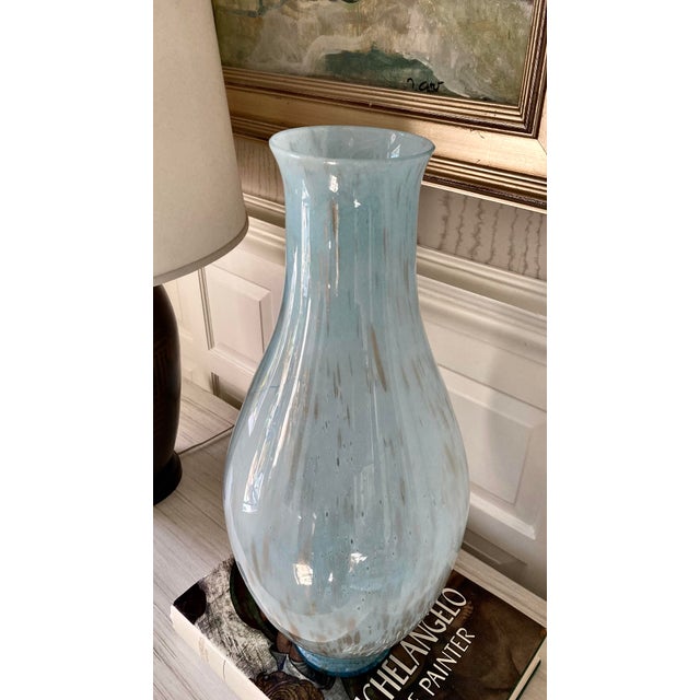 Mid-Century Modern Vintage 1970s–1980s Murano-Style Handblown Art Glass Vase, 21" Tall Blue With Gold Silver Flecks For Sale - Image 3 of 18