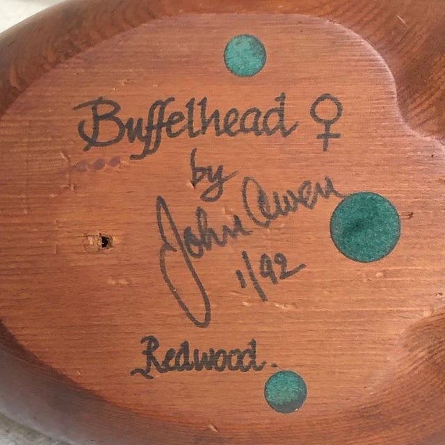 Vintage Hand-Carved Redwood Buffelhead Duck For Sale - Image 12 of 12