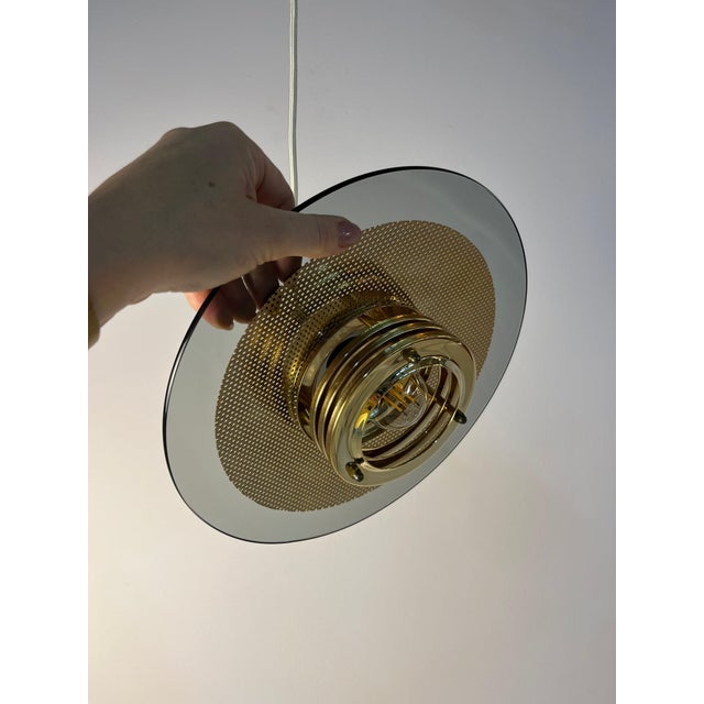 Small Vintage Pendant Lamp in Smoked Glass and Brass by Jan Eskil Eskilsson for Belid For Sale - Image 6 of 11
