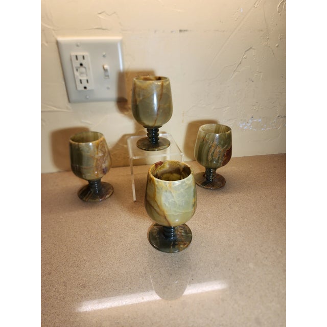 Green Four Green Onyx Goblets For Sale - Image 8 of 10