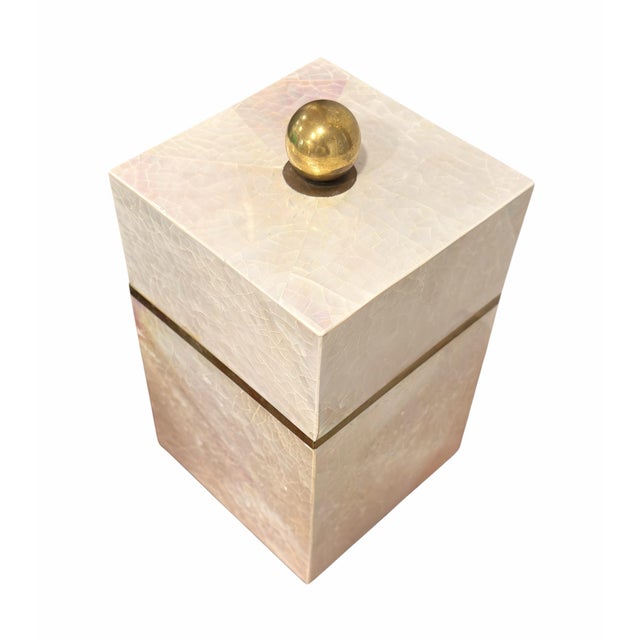 Pair of Maitland Smith Brass and Tesselated Shell Boxes For Sale - Image 9 of 10