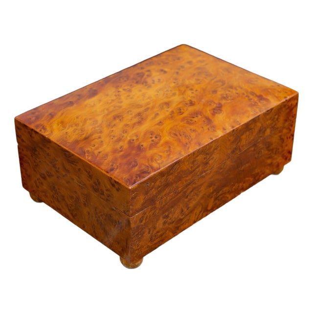 Swiss Mechanical Russian Olive Burl Wood Walnut Music and Trinket Box For Sale