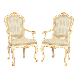 Karges French Rococo Louis XV Cream Lacquered and Gold Gilt Fauteuils, Pair For Sale