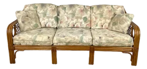 Vintage Rattan Three-Seat Sofa, Diamond Lattice Arms, Ficks Reed Style