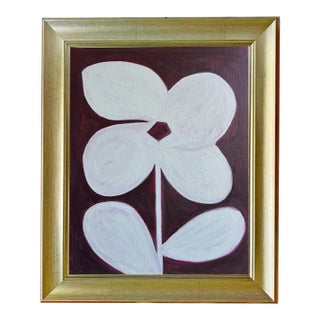 Original Four-Petal Flower Painting in Brushed Gold Frame, Oil on Canvas, 21" H X 17" W by Tatiana Duperault For Sale