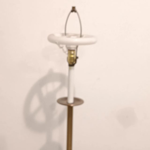 Vintage MCM Brass Floor Lamp With Built-in Table and Lamp Shade For Sale - Image 4 of 18