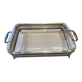 Mid 20th Century Ornate Silverplate Footed Casserole / Dessert Server With Pyrex Insert For Sale
