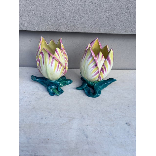 Art Nouveau Large Pair of Majolica Tulip Vases Jerome Massier, Circa 1900 For Sale - Image 3 of 8