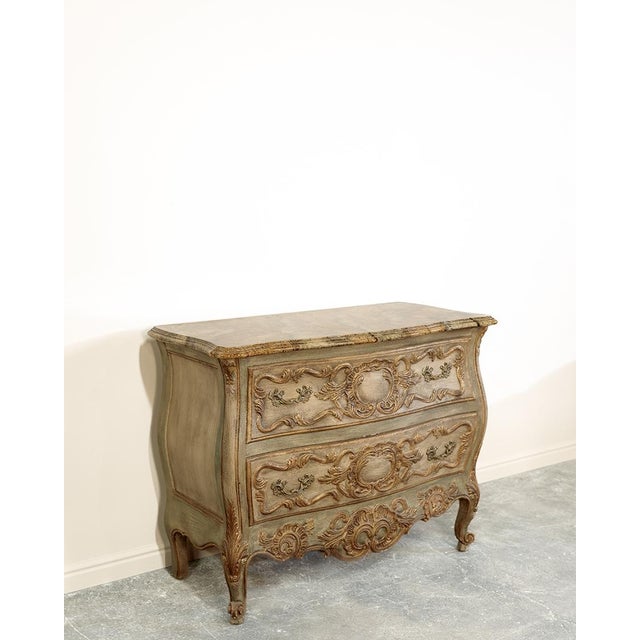 19th Century 19th Century French Marble Carved Demilune Bombe Bowed Green Chest For Sale - Image 5 of 10