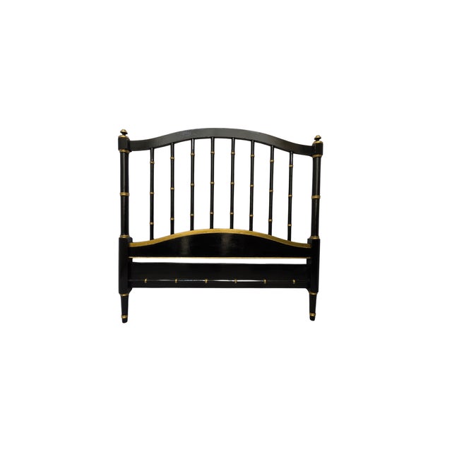 Pair of 1970s Ebony Lacquered Faux Bamboo Headboards With Gilded Gold Trim For Sale - Image 13 of 17