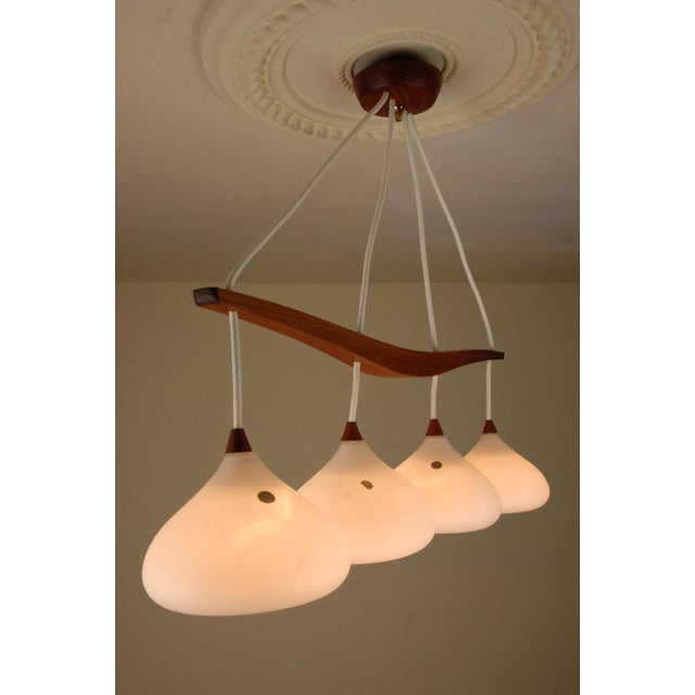 Swedish Teak and Glass Four Light Hanging Lamp, 1960s For Sale - Image 11 of 13