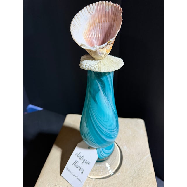 Blue Celestial Meets the Sea Mid-Century Slag Glass Decor-Coastal Art Sculpture For Sale - Image 8 of 8