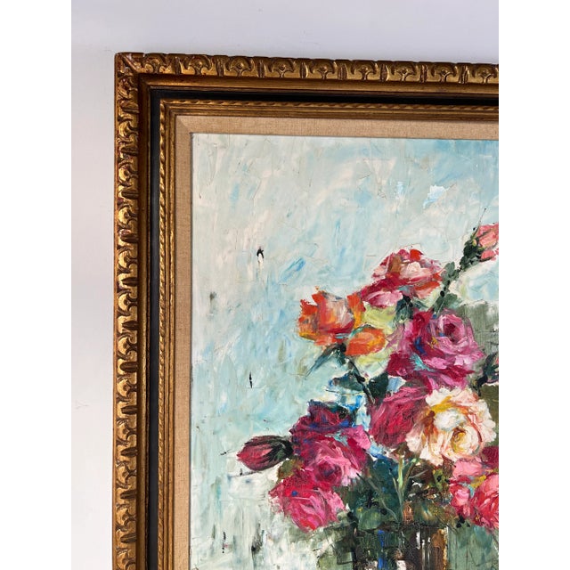 1970s Italian E. Dessey " Roses " Still Life Oil Painting , Framed For Sale - Image 5 of 13
