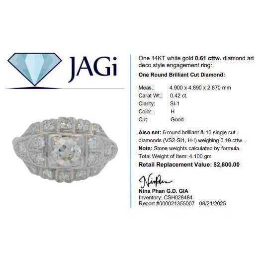 14k Gold 0.61 Carat Total Weight Diamond Ring, Size 8 For Sale - Image 11 of 12